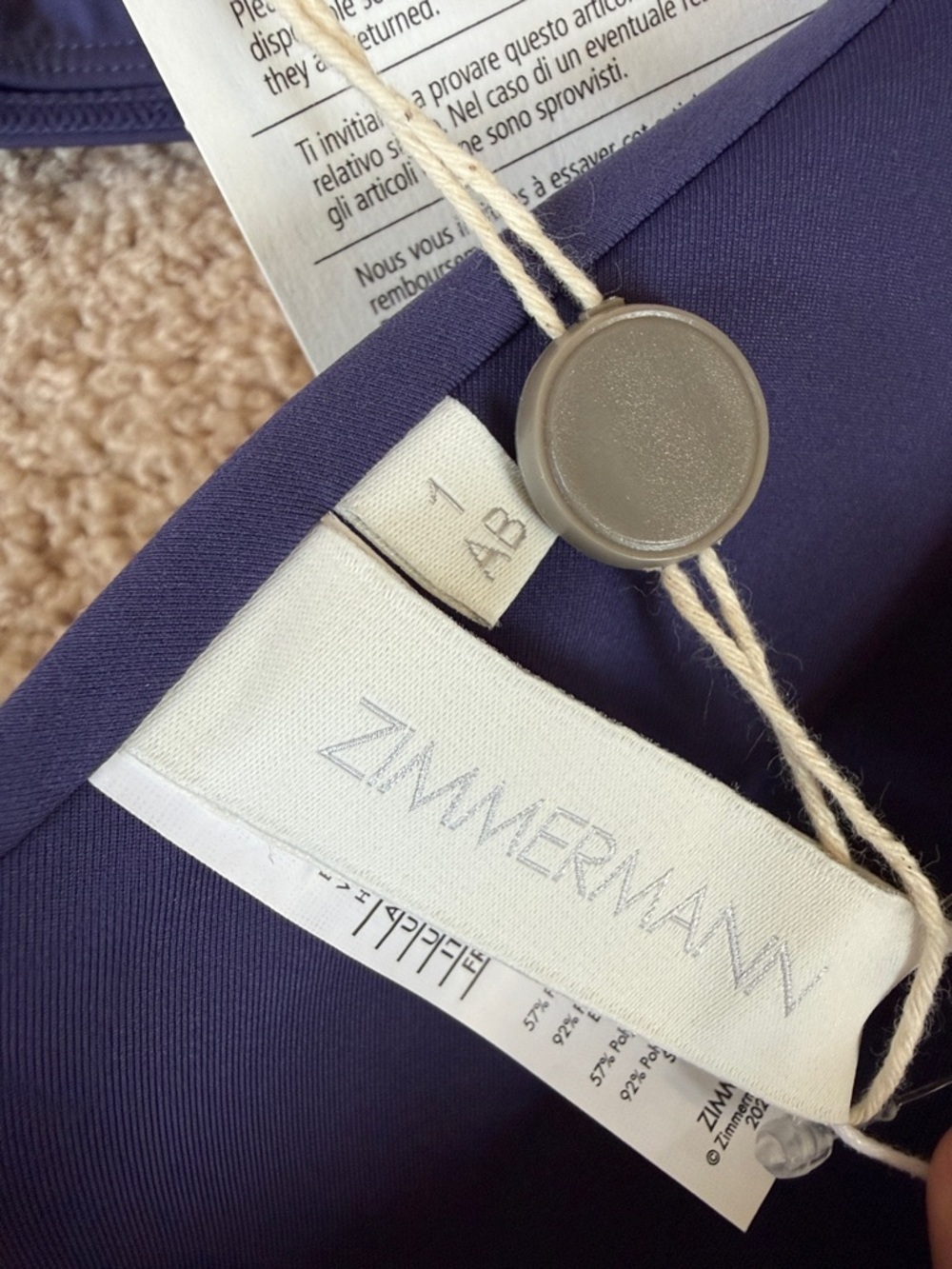 Zimmermann Bikini Top Size 1AB Navy/  Purple Structured Triangle Designer Swim - Picture 7 of 7